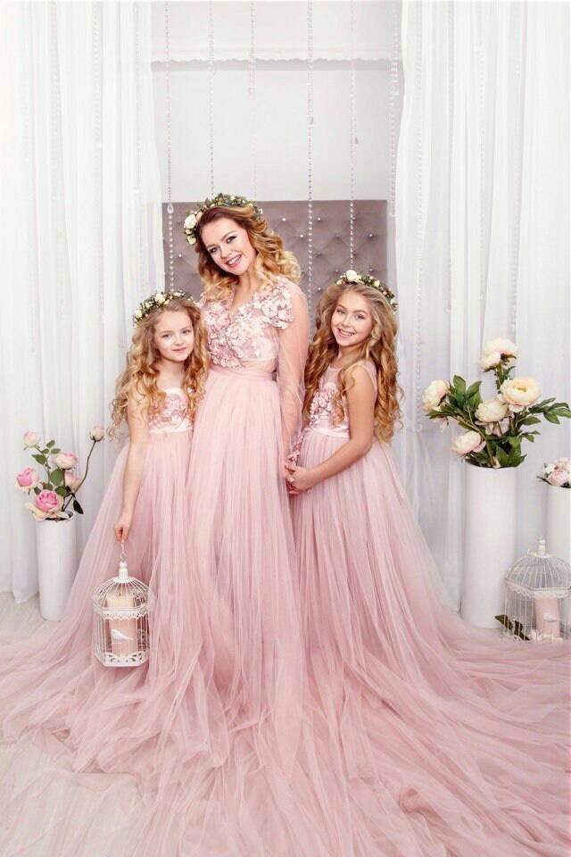 Pink Sequined Knee Length Mother Daughter Dress With Tulle Skirt Modest  Formal Evening Gown For Weddings, Parties, And Family Occasion From  Startdress, $54.7 | DHgate.Com